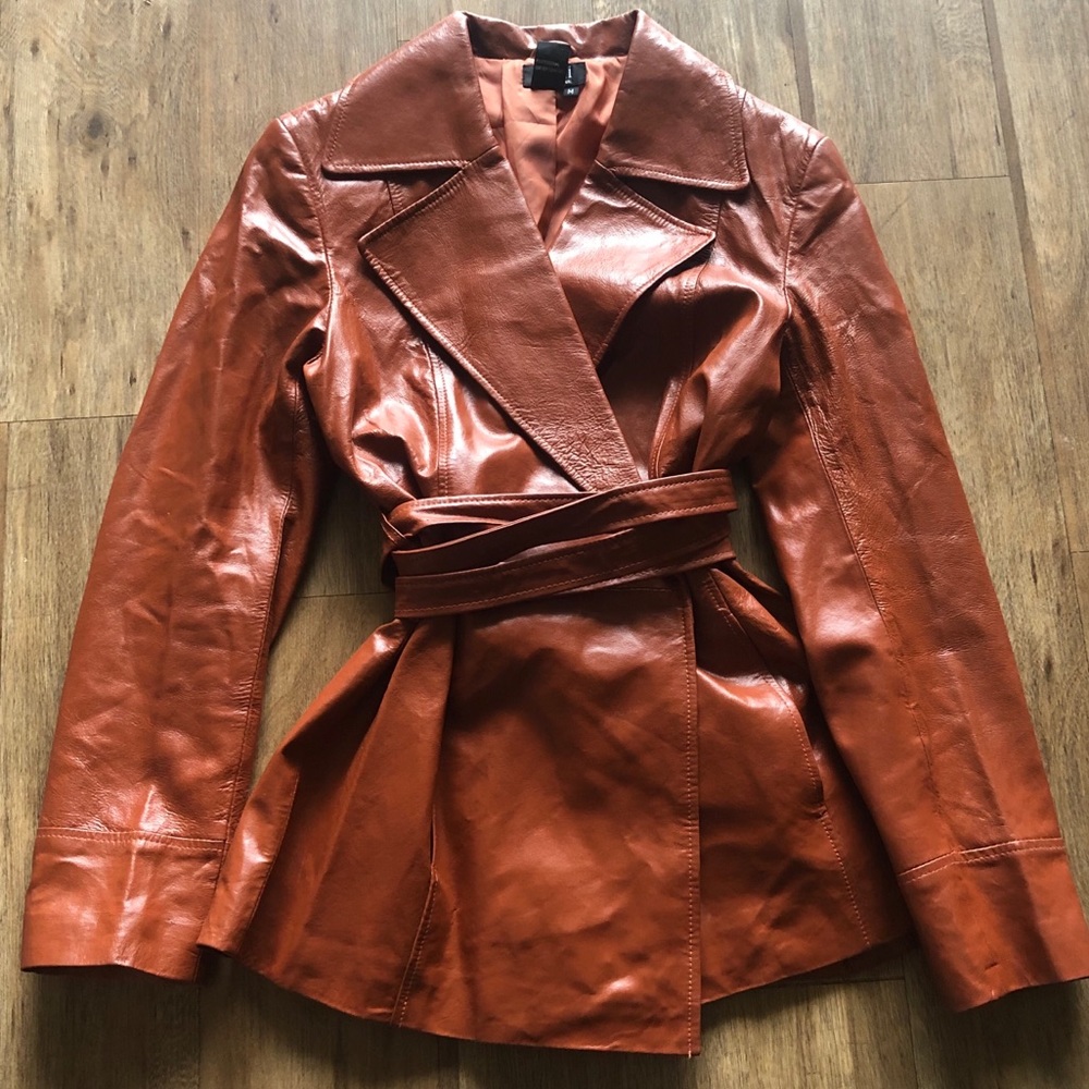 Edgy Retro Leather Wrap Jacket w/ Self-Tie Belt